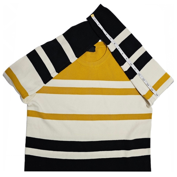 H&M Mens Jumper White Mustard Black Striped Knit Long Sleeve Crewneck - Picture 9 of 13